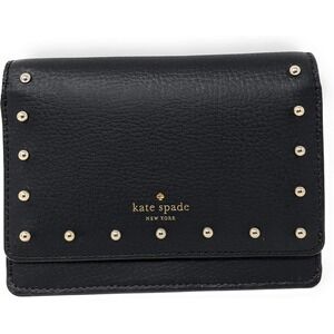 Kate Spade Dina Sanders Place Pebbled Leather Wallet Black Studded Grunge Gold